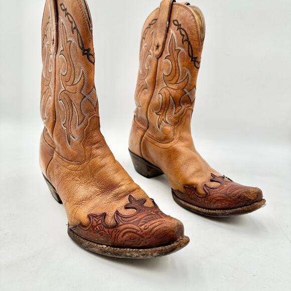 Tony Lama Women's Brown Leather Embroidered Snip Toe Cowboy Western Boots 9 - Picture 3 of 11